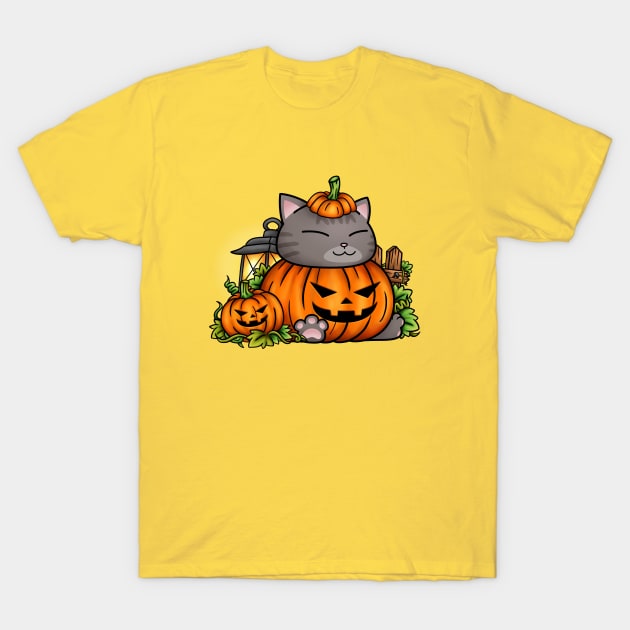 Halloween Cat Pumpkin Kitty T-Shirt by Takeda_Art